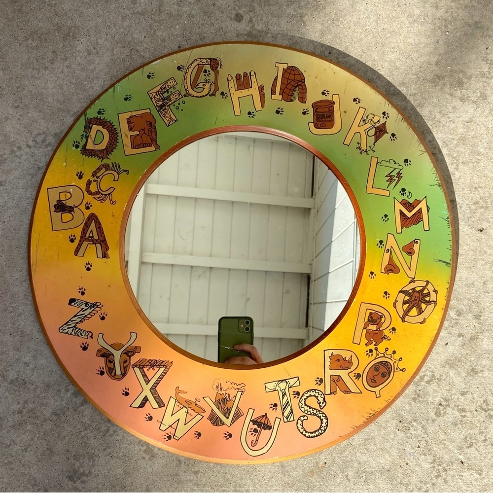 Vintage wooden alphabet letters mirror children’s room nursery home decor round